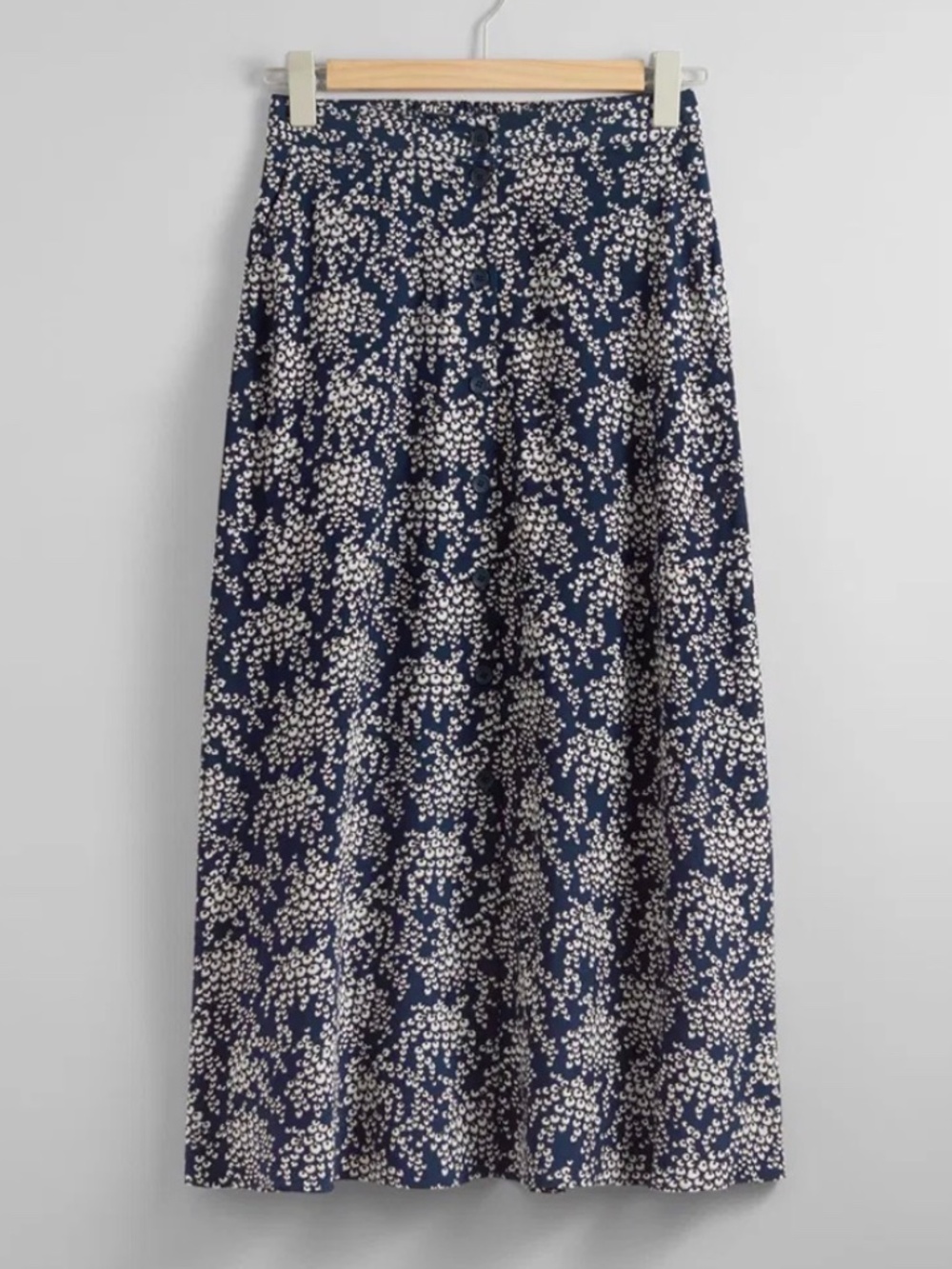 & Other Stories Navy and White Floral Midi Skirt